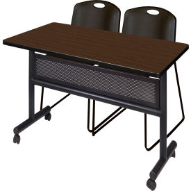 Regency® Kobe Privacy Nesting Table with 2 Zeng Black Stack Chairs 48