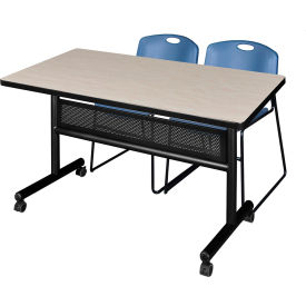 Regency® Kobe Privacy Nesting Table with 2 Zeng Blue Stack Chairs 48