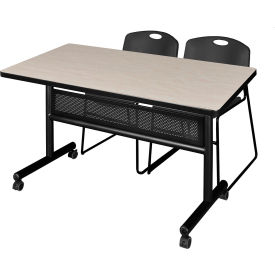 Regency® Kobe Privacy Nesting Table with 2 Zeng Black Stack Chairs 48