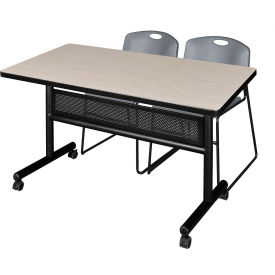 Regency® Kobe Privacy Nesting Table with 2 Zeng Gray Stack Chairs 48