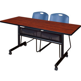 Regency® Kobe Privacy Nesting Table with 2 Zeng Blue Stack Chairs 60