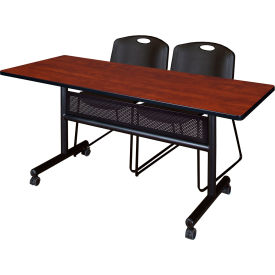 Regency® Kobe Privacy Nesting Table with 2 Zeng Black Stack Chairs 60