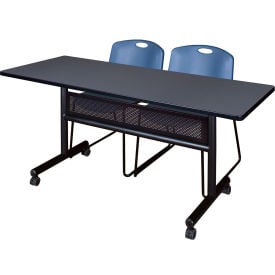 Regency® Kobe Privacy Nesting Table with 2 Zeng Blue Stack Chairs 60