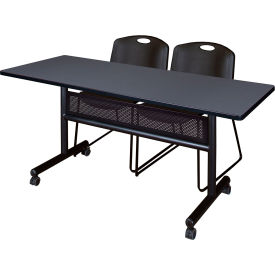 Regency® Kobe Privacy Nesting Table with 2 Zeng Black Stack Chairs 60