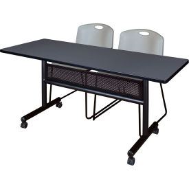 Regency® Kobe Privacy Nesting Table with 2 Zeng Gray Stack Chairs 60