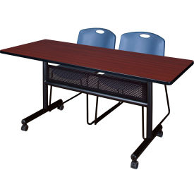 Regency® Kobe Privacy Nesting Table with 2 Zeng Blue Stack Chairs 60