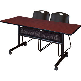 Regency® Kobe Privacy Nesting Table with 2 Zeng Black Stack Chairs 60