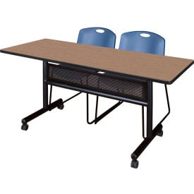 Regency® Kobe Privacy Nesting Table with 2 Zeng Blue Stack Chairs 60