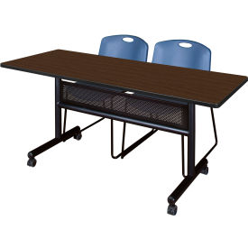 Regency® Kobe Privacy Nesting Table with 2 Zeng Blue Stack Chairs 60