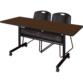 Regency® Kobe Privacy Nesting Table with 2 Zeng Black Stack Chairs 60