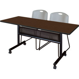 Regency® Kobe Privacy Nesting Table with 2 Zeng Gray Stack Chairs 60