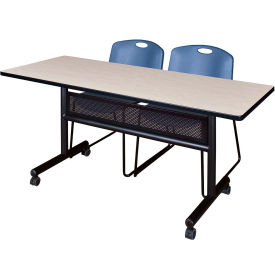 Regency® Kobe Privacy Nesting Table with 2 Zeng Blue Stack Chairs 60