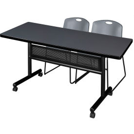 Regency® Kobe Privacy Nesting Table with 2 Zeng Gray Stack Chairs 60