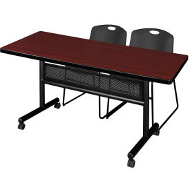Regency® Kobe Privacy Nesting Table with 2 Zeng Black Stack Chairs 60