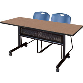 Regency® Kobe Privacy Nesting Table with 2 Zeng Blue Stack Chairs 60