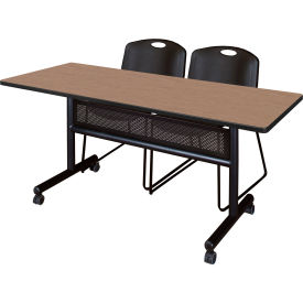 Regency® Kobe Privacy Nesting Table with 2 Zeng Black Stack Chairs 60