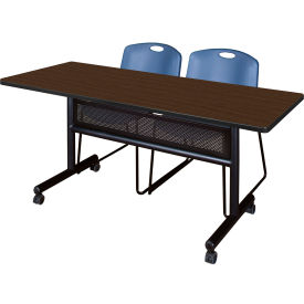Regency® Kobe Privacy Nesting Table with 2 Zeng Blue Stack Chairs 60