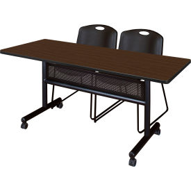 Regency® Kobe Privacy Nesting Table with 2 Zeng Black Stack Chairs 60