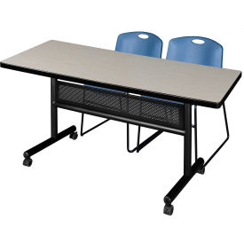 Regency® Kobe Privacy Nesting Table with 2 Zeng Blue Stack Chairs 60