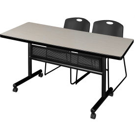 Regency® Kobe Privacy Nesting Table with 2 Zeng Black Stack Chairs 60