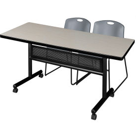 Regency® Kobe Privacy Nesting Table with 2 Zeng Gray Stack Chairs 60