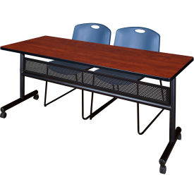 Regency® Kobe Privacy Nesting Table with 2 Zeng Blue Stack Chairs 72