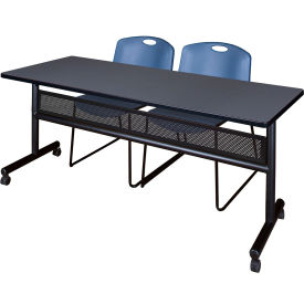 Regency® Kobe Privacy Nesting Table with 2 Zeng Blue Stack Chairs 72