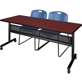 Regency® Kobe Privacy Nesting Table with 2 Zeng Blue Stack Chairs 72