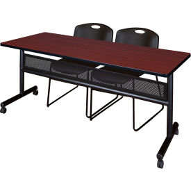 Regency® Kobe Privacy Nesting Table with 2 Zeng Black Stack Chairs 72