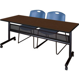 Regency® Kobe Privacy Nesting Table with 2 Zeng Blue Stack Chairs 72