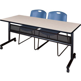 Regency® Kobe Privacy Nesting Table with 2 Zeng Blue Stack Chairs 72
