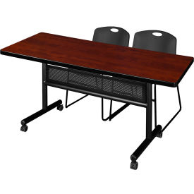 Regency® Kobe Privacy Nesting Table with 2 Zeng Black Stack Chairs 72