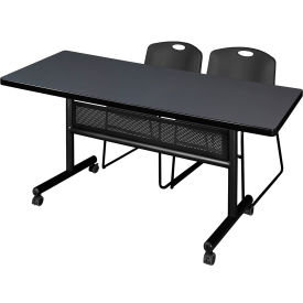 Regency® Kobe Privacy Nesting Table with 2 Zeng Black Stack Chairs 72