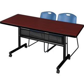 Regency® Kobe Privacy Nesting Table with 2 Zeng Blue Stack Chairs 72