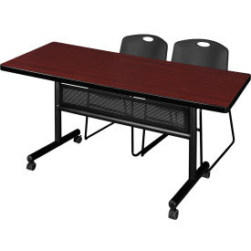Regency® Kobe Privacy Nesting Table with 2 Zeng Black Stack Chairs 72