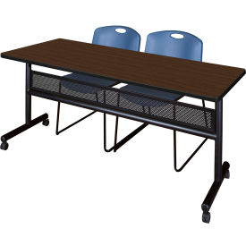 Regency® Kobe Privacy Nesting Table with 2 Zeng Blue Stack Chairs 72