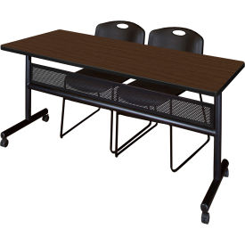 Regency® Kobe Privacy Nesting Table with 2 Zeng Black Stack Chairs 72