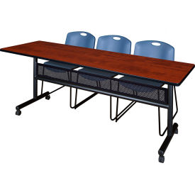 Regency® Kobe Privacy Nesting Table with 2 Zeng Blue Stack Chairs 84