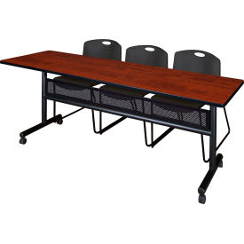 Regency® Kobe Privacy Nesting Table with 2 Zeng Black Stack Chairs 84