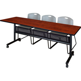 Regency® Kobe Privacy Nesting Table with 2 Zeng Gray Stack Chairs 84