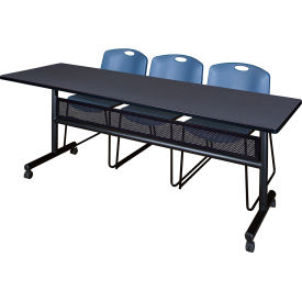 Regency® Kobe Privacy Nesting Table with 2 Zeng Blue Stack Chairs 84