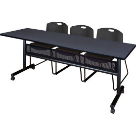 Regency® Kobe Privacy Nesting Table with 2 Zeng Black Stack Chairs 84