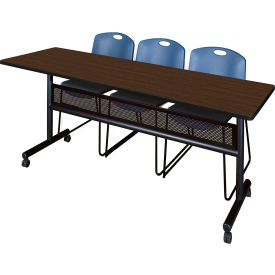 Regency® Kobe Privacy Nesting Table with 2 Zeng Blue Stack Chairs 84