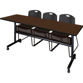 Regency® Kobe Privacy Nesting Table with 2 Zeng Black Stack Chairs 84