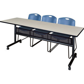 Regency® Kobe Privacy Nesting Table with 2 Zeng Blue Stack Chairs 84