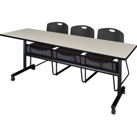 Regency® Kobe Privacy Nesting Table with 2 Zeng Black Stack Chairs 84