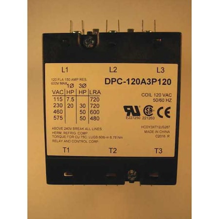 120VAC Definite Purpose Contactor 3P 120A MPN:DPC-120A3P120