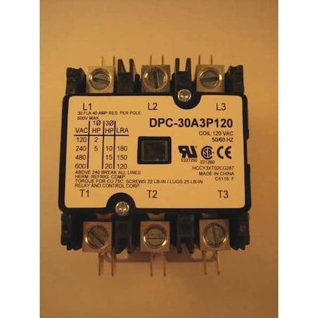 120VAC Definite Purpose Contactor 3P 30A MPN:DPC-30A3P120