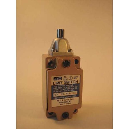 Limit Switch, Plunger, Push Rod, 1NC/1NO, 10A at 125V AC, Actuator Location: Top MPN:RCL-308