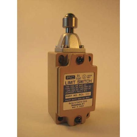 Limit Switch, Plunger, Push Rod, 1NC/1NO, 10A at 125V AC, Actuator Location: Top MPN:RCL-309